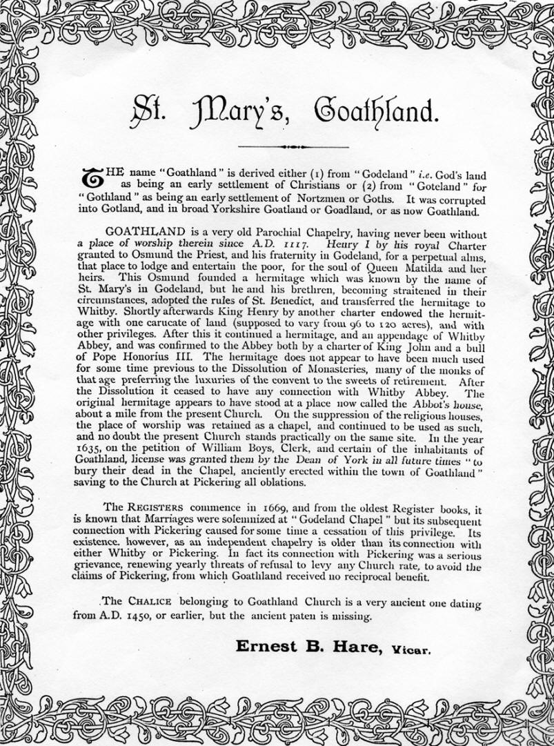 A history of St Mary's written by Revd Ernest Hare